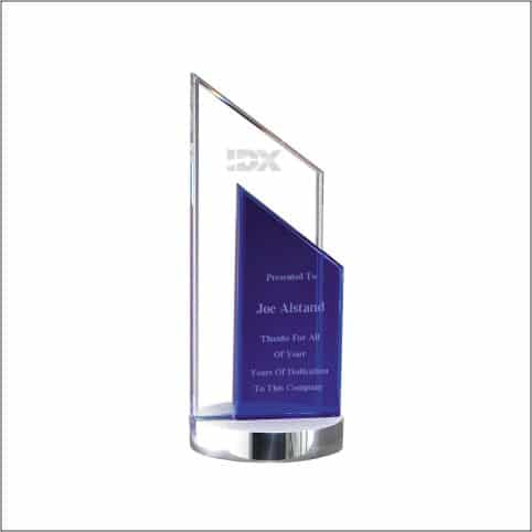 Blue Double Peak Crystal Corporate Award - AndersonTrophy.com