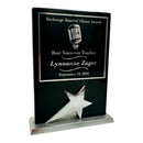 Black piano finish standing plaque with silver star for awards