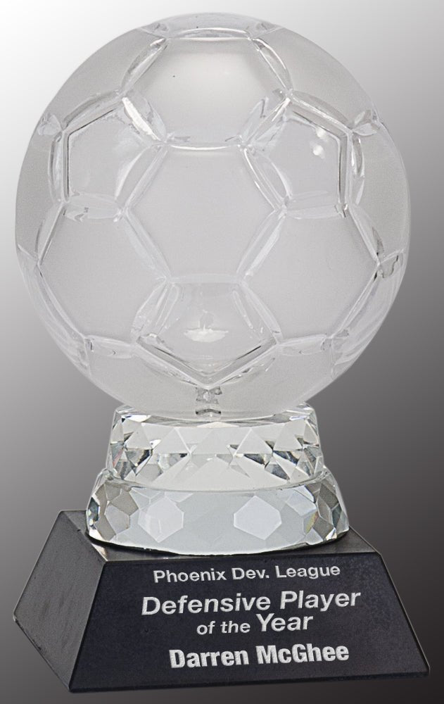 1SBG Series Crystal Soccer Ball Award on Marble Base - Anderson Trophy Co.