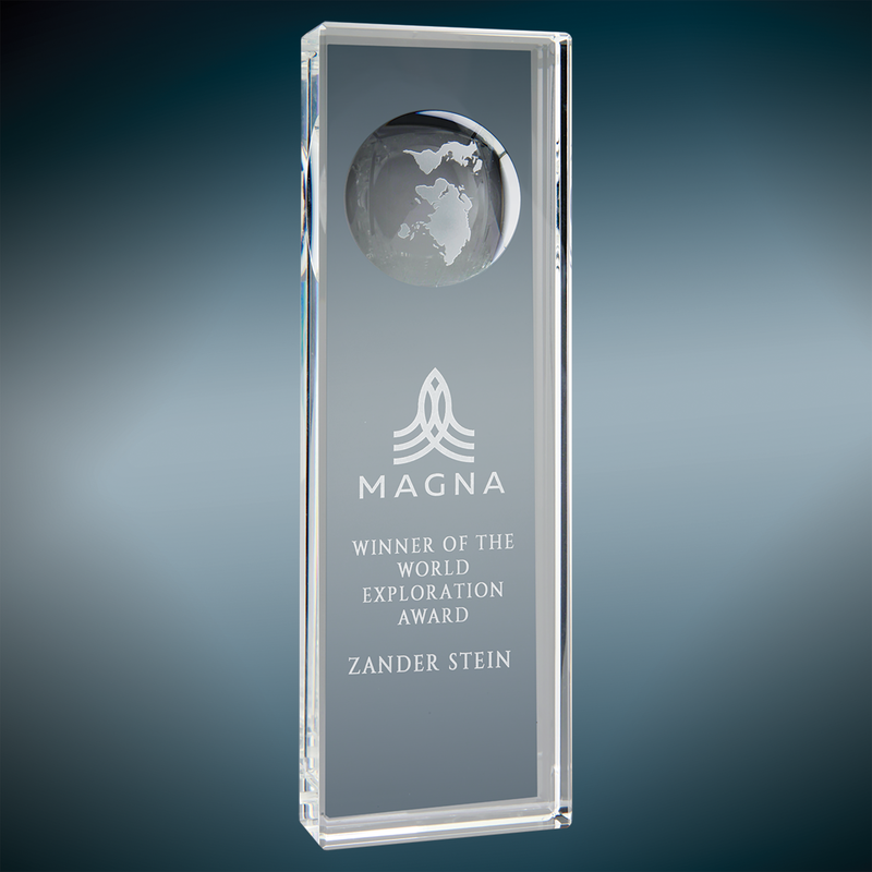 Rectangle Wedge Globe Crystal Glass Award