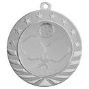 Silver pickleball themed medal with stars