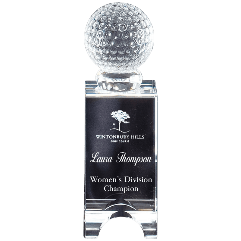 Arched Stand Golf Ball Crystal Award - Anderson Trophy Co.