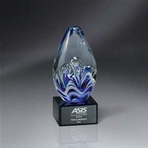 Blue Mist Clear Egg Series Glass Art Award - Anderson Trophy Co.