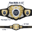 Diagram of CAB15 Series Custom Championship Belt with dimensions and customizable inserts