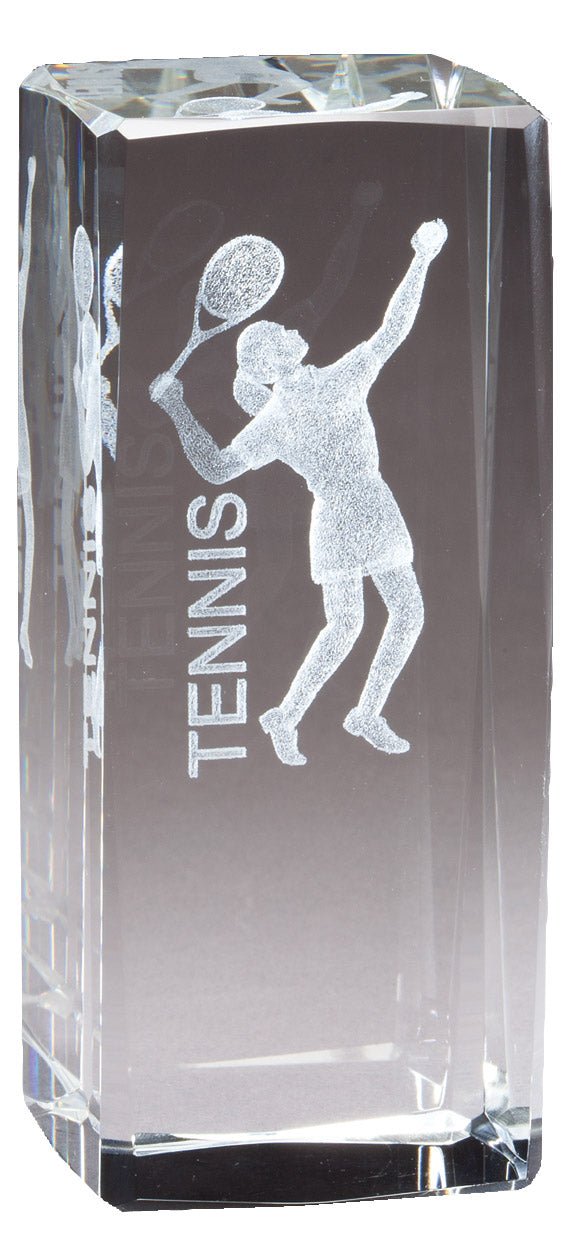 Collegiate Sport Series Tennis Crystal Block Award - Anderson Trophy Co.