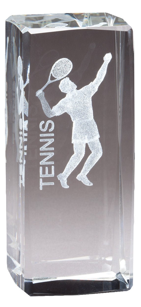 Collegiate Sport Series Tennis Crystal Block Award - Anderson Trophy Co.