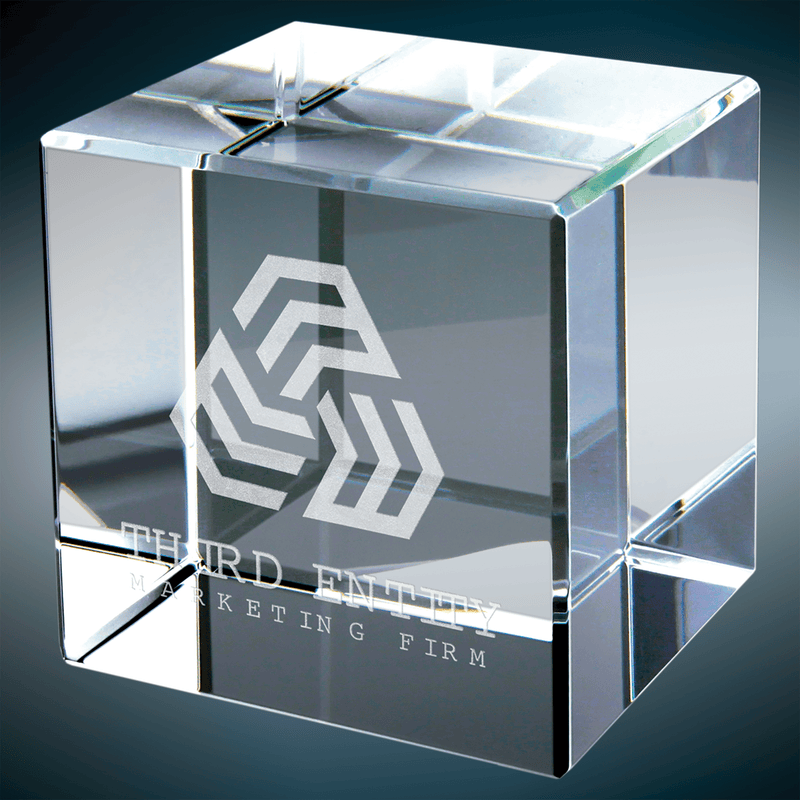 Flat Edge Cube Paperweight Crystal Award - Anderson Trophy Co.