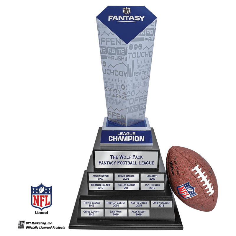 NFL Fantasy Football Trophy on 3 Tier Black Wood Base - Anderson Trophy Co.