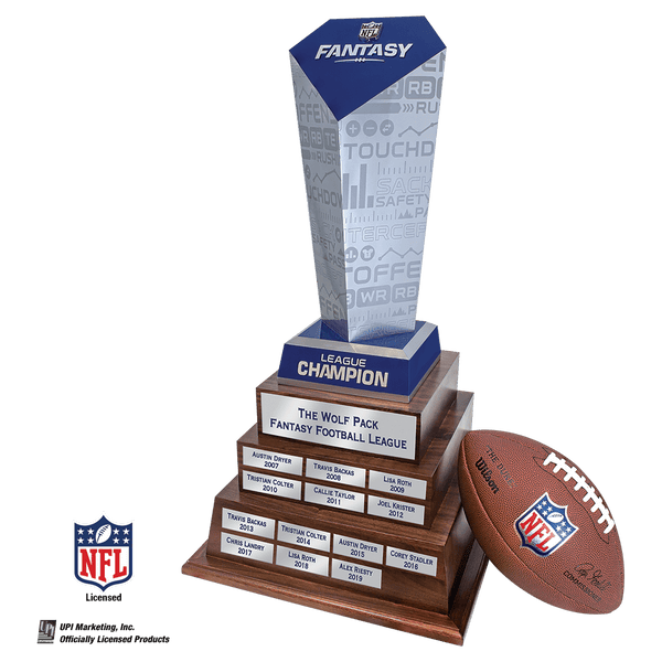 NFL Fantasy Football Trophy on 3 Tier Walnut Base - Anderson Trophy Co.