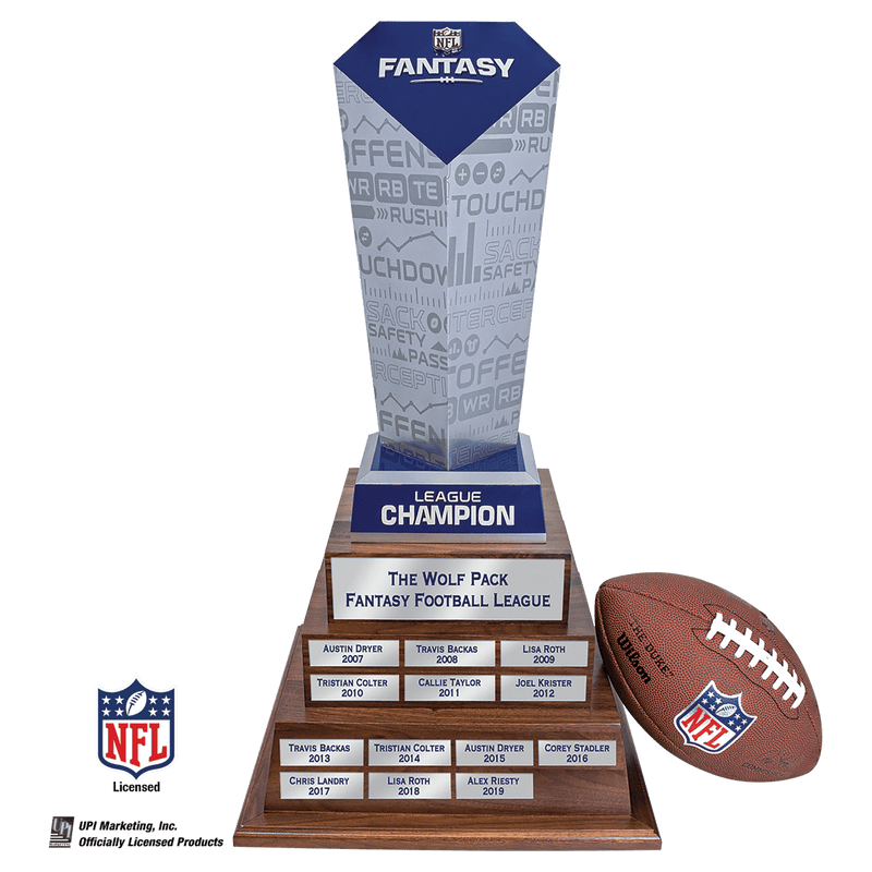 NFL Fantasy Football Trophy on 3 Tier Walnut Base - Anderson Trophy Co.