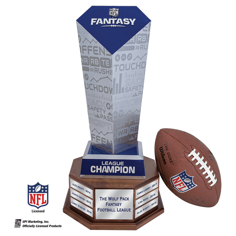 NFL Fantasy Football Trophy on Walnut Hexagon Base - Anderson Trophy Co.