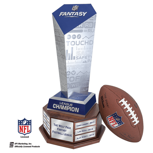 NFL Fantasy Football Trophy on Walnut Hexagon Base - Anderson Trophy Co.