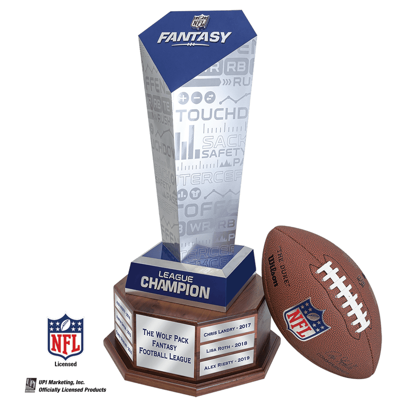 NFL Fantasy Football Trophy on Walnut Hexagon Base - Anderson Trophy Co.