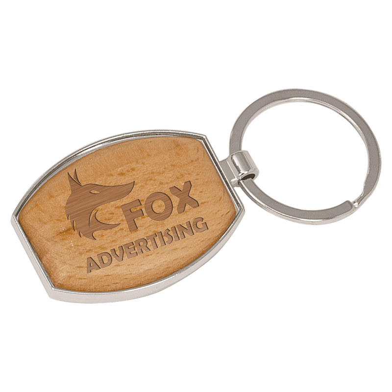 Oval Silver and Wood Key Fob - Anderson Trophy Co.