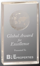 Rectangle Block Globe Crystal Glass Award - Anderson Trophy Co.