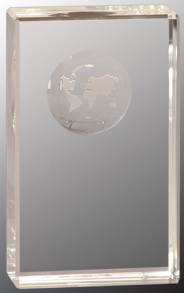 Rectangle Block Globe Crystal Glass Award - Anderson Trophy Co.