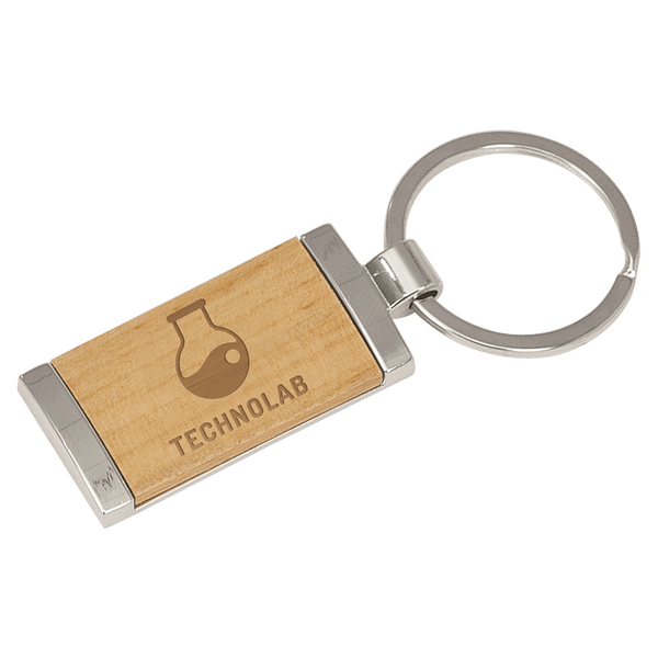 Rectangle Silver and Wood Key Fob - Anderson Trophy Co.