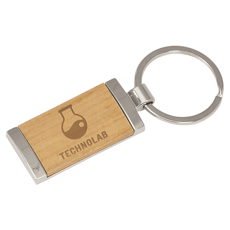 Rectangle Silver and Wood Key Fob - Anderson Trophy Co.