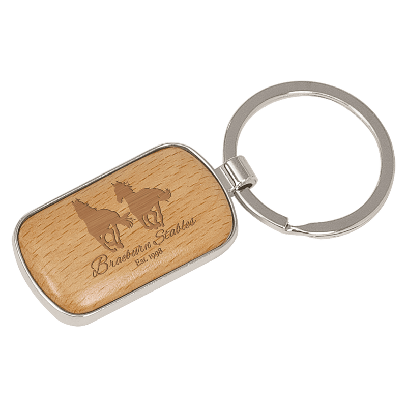 Round Corner Silver and Wood Key Fob - Anderson Trophy Co.