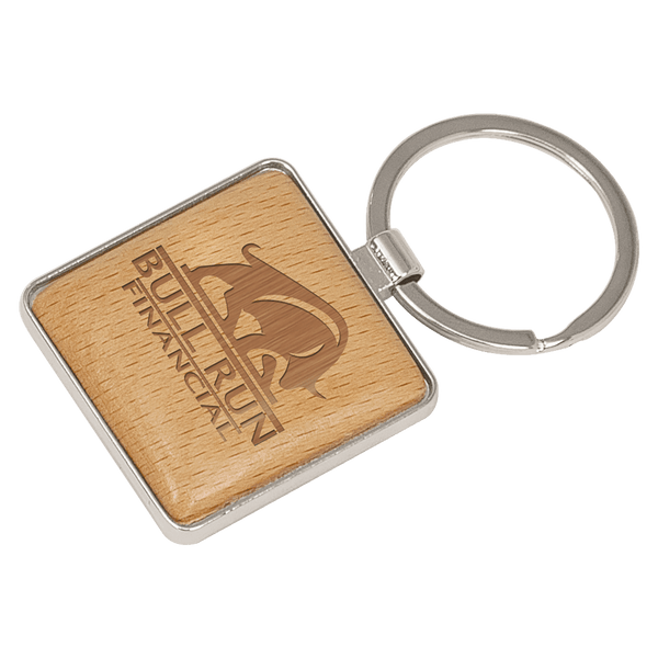 Square Silver and Wood Key Fob - Anderson Trophy Co.