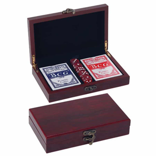 2 Deck Card and Dice Set in Engravable Rosewood Box - AndersonTrophy.com