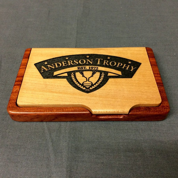 2 Tone Wood Business Card Holder - AndersonTrophy.com