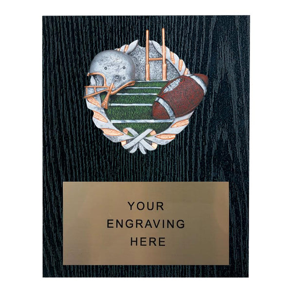 361 Football Themed Plaque - Black Oak - AndersonTrophy.com