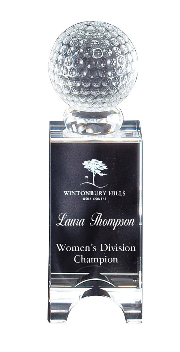 Arched Stand Golf Ball Crystal Award - AndersonTrophy.com