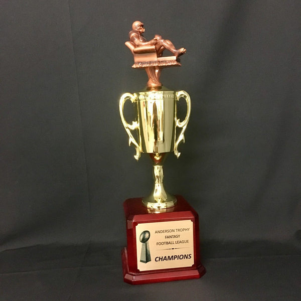 Armchair Fantasy Football Trophy Cup on Glossy Rosewood - AndersonTrophy.com