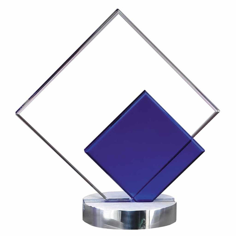 Blue Double Square Crystal Corporate Award - AndersonTrophy.com