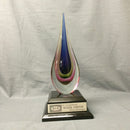 Blue Multi Tear Drop Glass Art on Glossy Black Wood Base - AndersonTrophy.com