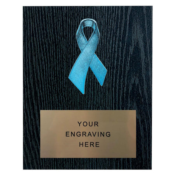 Blue Ribbon Awareness Plaque - Black Woodgrain - AndersonTrophy.com