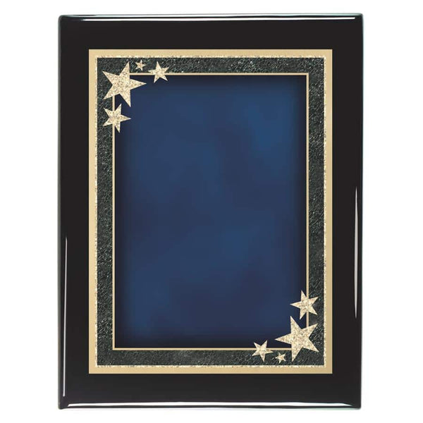 Blue Starburst Decorative Plaque - Square Corner Black Piano Finish - AndersonTrophy.com