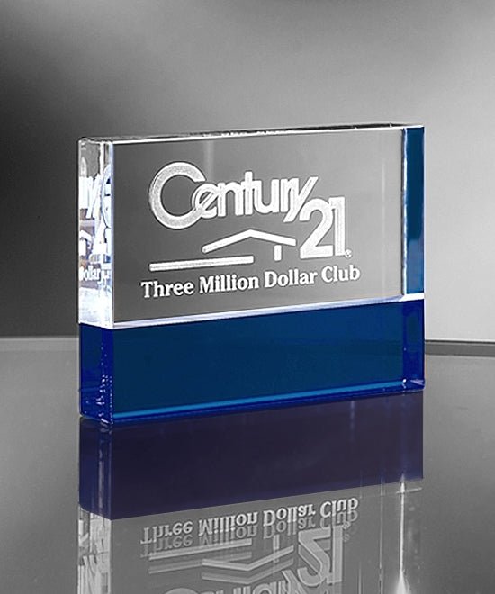 Paperweight Rbc Clear and Blue Standing Rectangle Paperweight