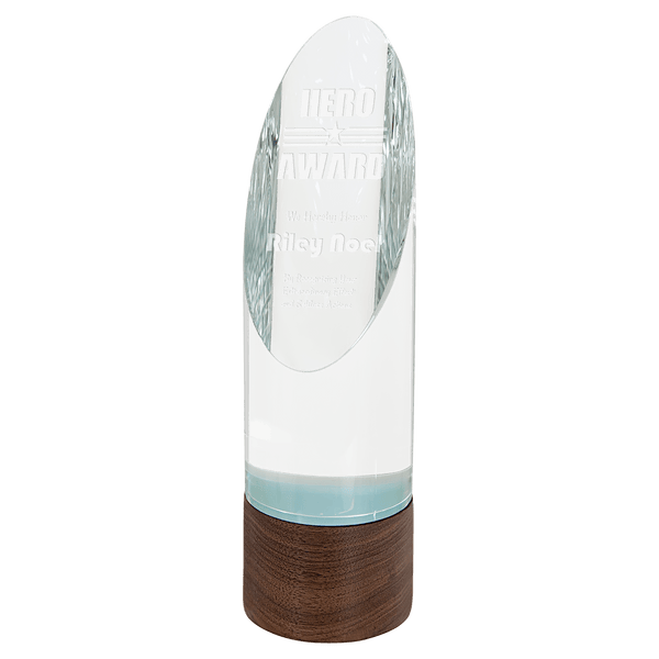 Cylinder Sierra Glass Award with Walnut Base - AndersonTrophy.com