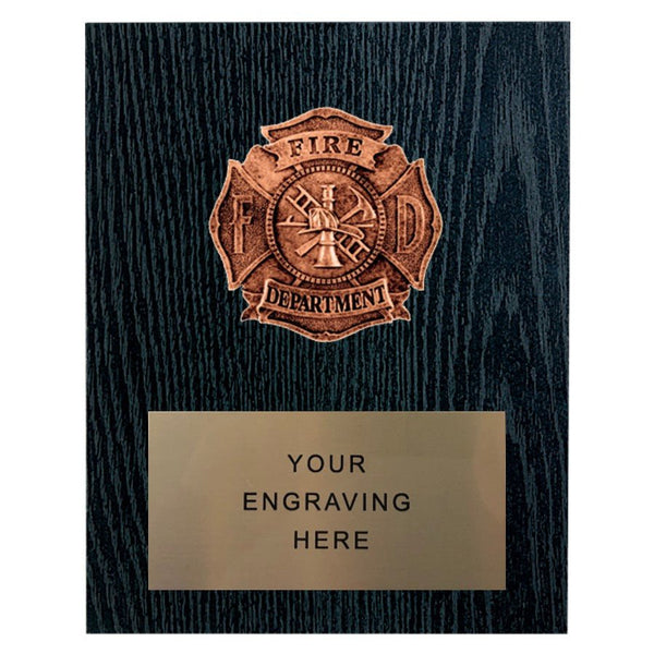 First Responder Fire Department Badge Plaque - Black Woodgrain Finish - AndersonTrophy.com