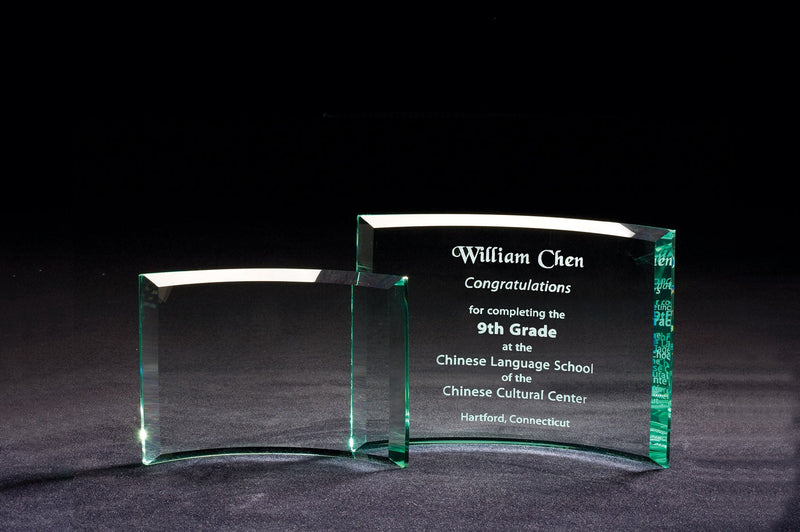 Freestanding Curved Jade Glass Award - AndersonTrophy.com