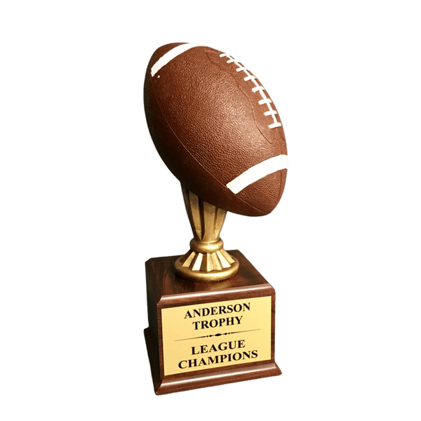 Full Color Champions Football Trophy on Woodgrain Finish Base - AndersonTrophy.com