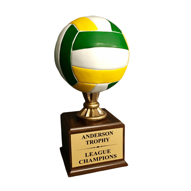 Full Color Champions Volleyball Trophy on Woodgrain Finish Base - AndersonTrophy.com