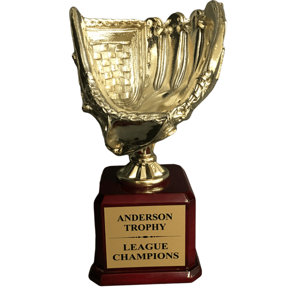 Gold Champions Baseball Trophy on Glossy Rosewood Base - AndersonTrophy.com