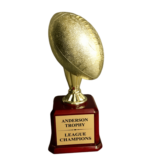 Gold Champions Football Trophy on Rosewood Piano Finish Base - AndersonTrophy.com