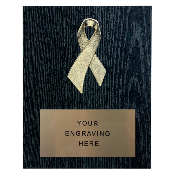 Gold Ribbon Awareness Plaque - Black Woodgrain - AndersonTrophy.com