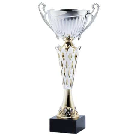 Gold/Silver Honeycomb Trophy Cup on Black Marble Base - AndersonTrophy.com