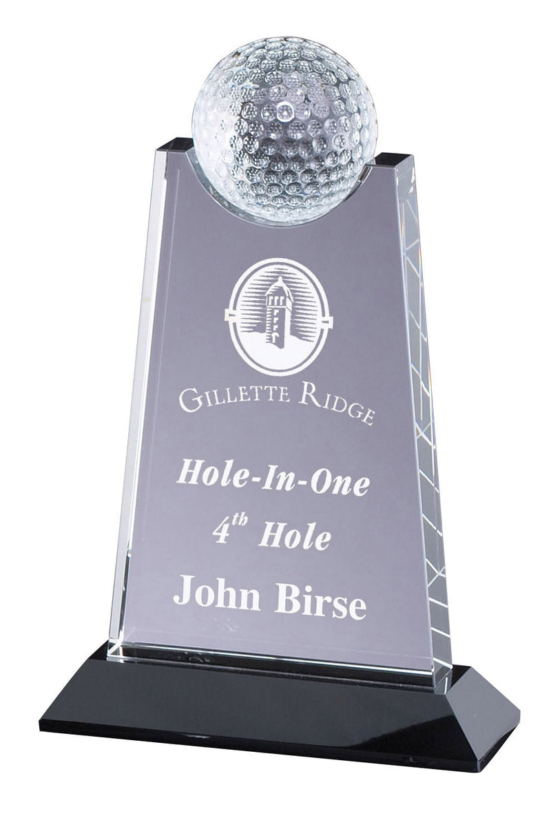 Golf Ball Apex Crystal Award on Black Crystal Base - AndersonTrophy.com