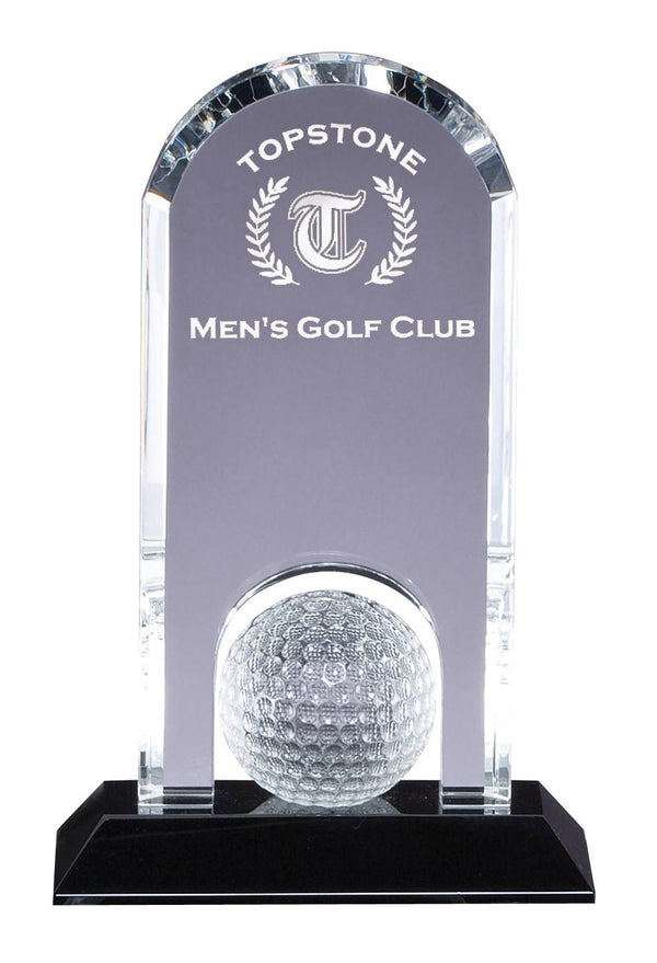 Golf Ball Dome Crystal Award on Black Crystal Base - AndersonTrophy.com