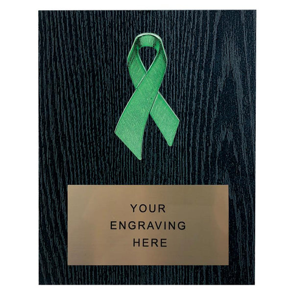 Green Ribbon Awareness Plaque - Black Woodgrain - AndersonTrophy.com