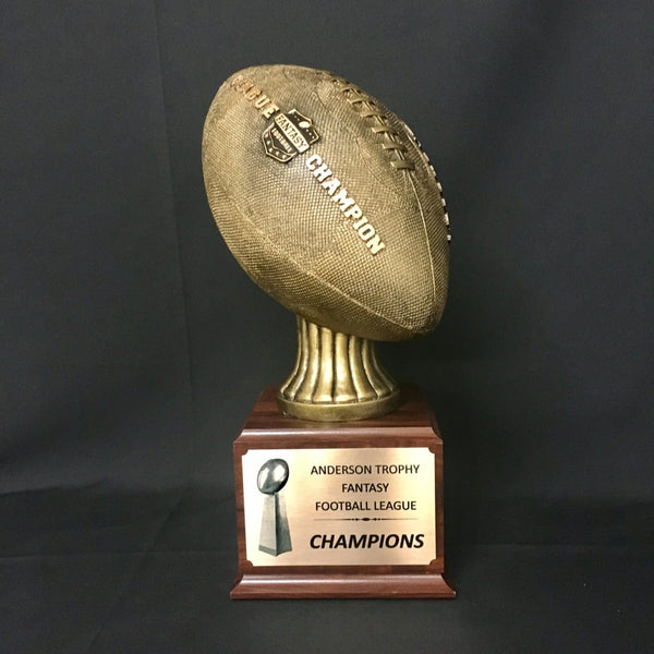 Gridiron Gold Football Trophy on Woodgrain Finish Base - AndersonTrophy.com