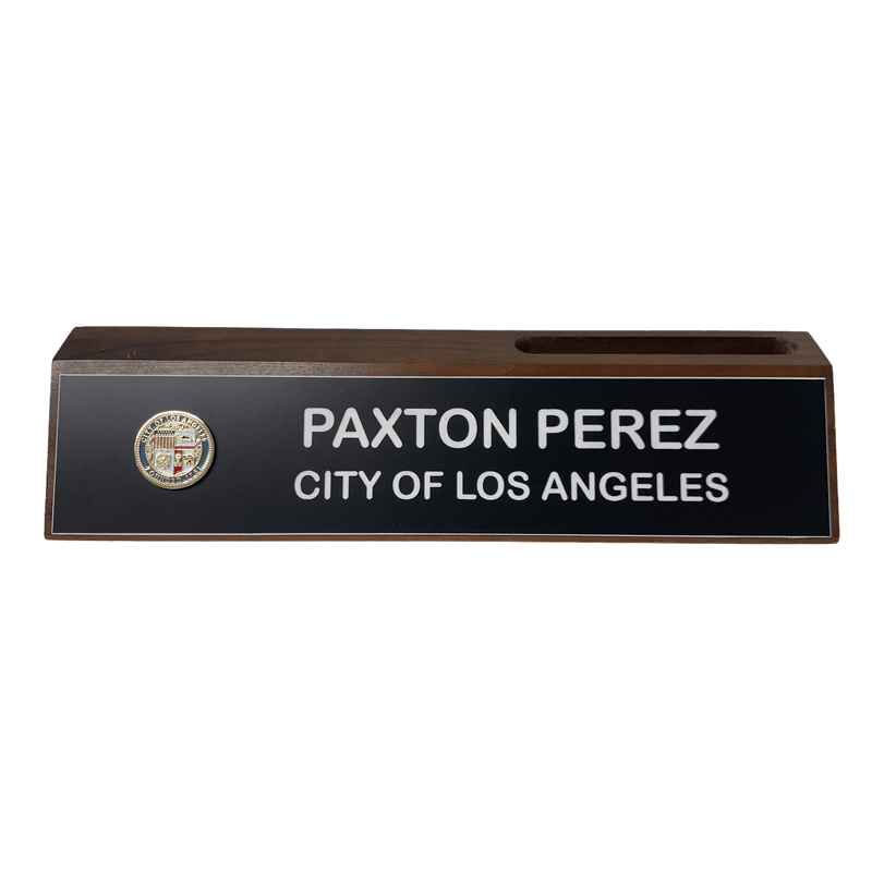 LA City Name Wedge - Natural Walnut with Card Holder - AndersonTrophy.com