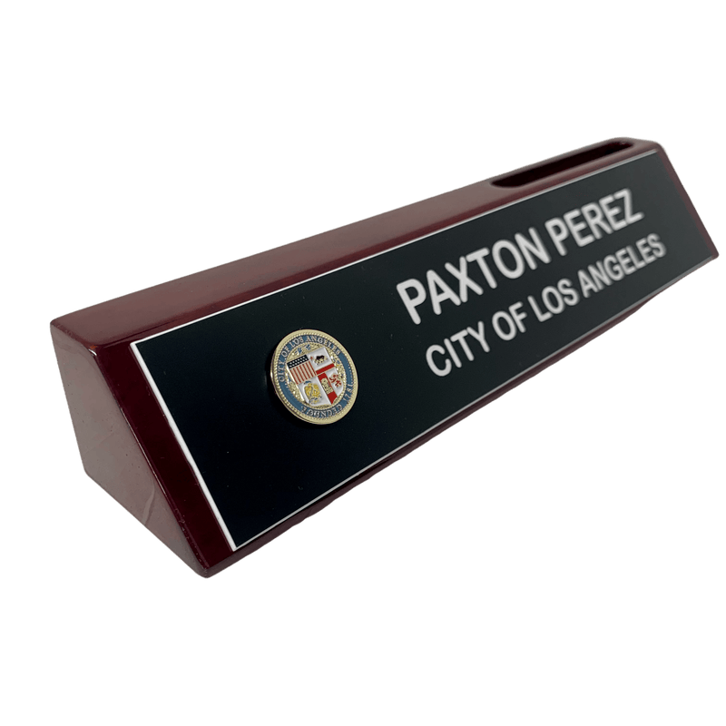 LA City Name Wedge - Rosewood Piano Finish with Card Holder - AndersonTrophy.com