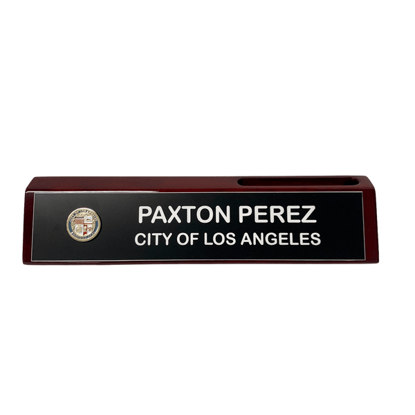 LA City Name Wedge - Rosewood Piano Finish with Card Holder - AndersonTrophy.com